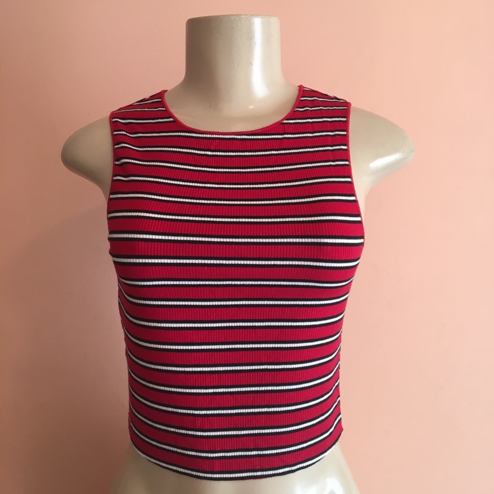 ADC |  red shirt striped cropped top size xs